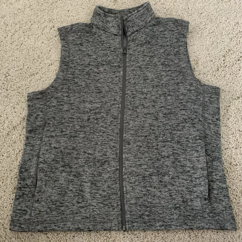 Lands End Full Zip Vest Men Large 42-44 Gray Knit Oeko-Tex Fleece Pockets Hiking